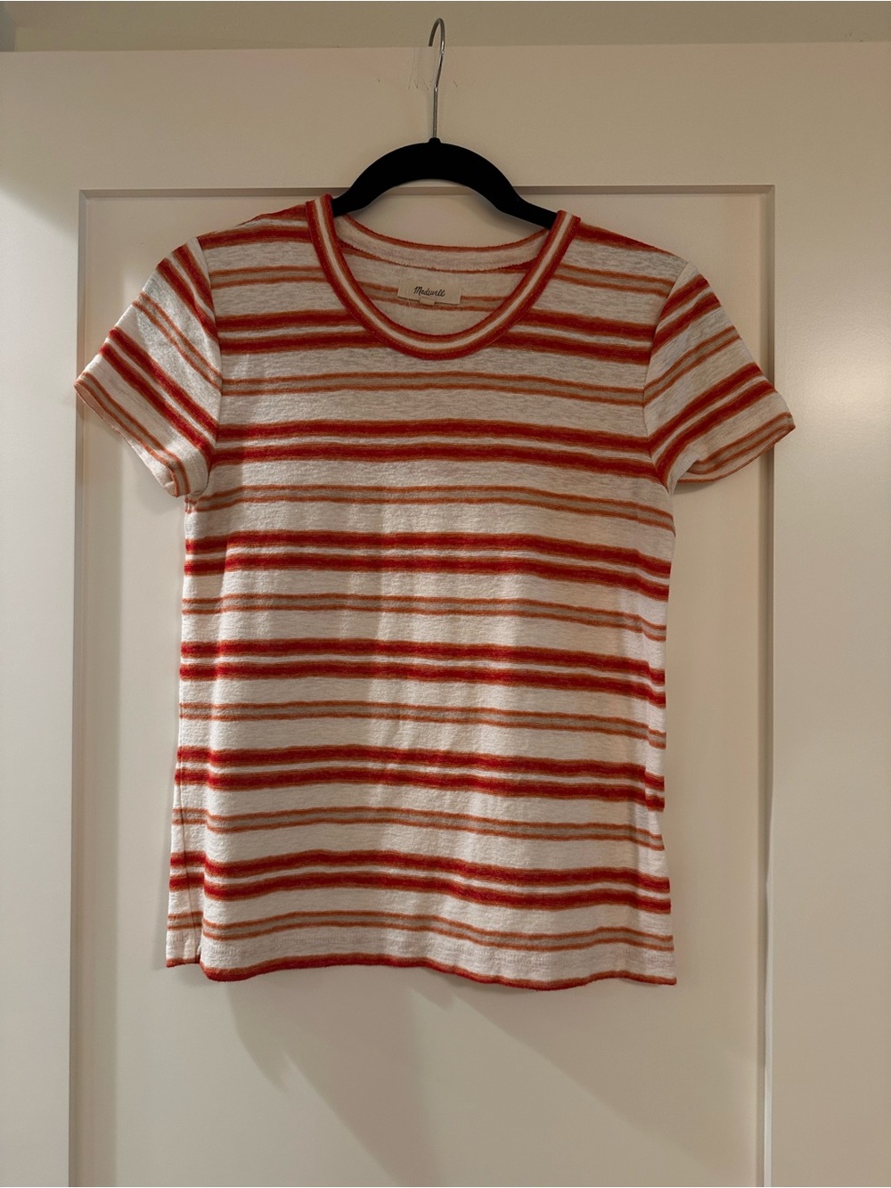 Madewell Red & Cream Striped Short Sleeve Tee